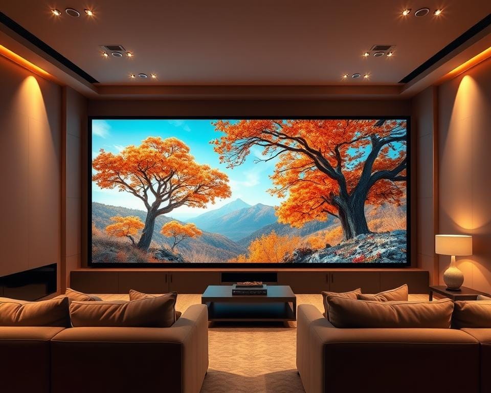 A breathtaking 4K Ultra HD home cinema experience. A sleek, modern living room with plush seating and a massive, high-resolution display taking up the entire far wall. The screen shows a vivid, lifelike nature documentary, with lush, vibrant colors and extraordinary detail. Soft, warm lighting from recessed ceiling fixtures creates a cozy, inviting atmosphere. The room is bathed in a glow that emphasizes the cinematic quality of the image. A high-end surround sound system delivers immersive, crystal-clear audio, pulling the viewer into the on-screen action. This is the ultimate in home entertainment - a truly superior 4K Ultra HD viewing experience. A breathtaking 4K Ultra HD home cinema experience. A sleek, modern living room with plush seating and a massive, high-resolution display taking up the entire far wall. The screen shows a vivid, lifelike nature documentary, with lush, vibrant colors and extraordinary detail. Soft, warm lighting from recessed ceiling fixtures creates a cozy, inviting atmosphere. The room is bathed in a glow that emphasizes the cinematic quality of the image. A high-end surround sound system delivers immersive, crystal-clear audio, pulling the viewer into the on-screen action. This is the ultimate in home entertainment - a truly superior 4K Ultra HD viewing experience.