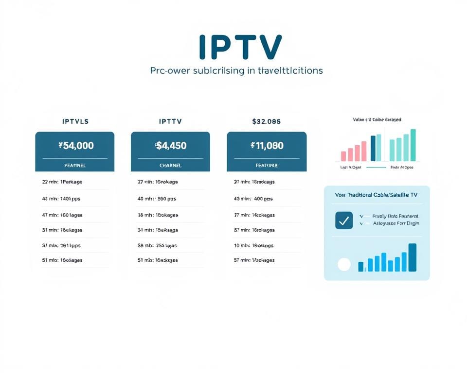 A clean and modern infographic depicting the pricing structures and subscription options for IPTV services in the Netherlands. The foreground showcases various IPTV package tiers, each with clear pricing, channel count, and feature details presented in a sleek, data-driven layout. The middle ground features simplified icons and graphs illustrating the value proposition and cost-benefits of IPTV versus traditional cable/satellite TV. The background provides a minimalist, light-colored backdrop with subtle geometric patterns, conveying a sense of technological sophistication. The overall composition is balanced, visually appealing, and optimized to effectively communicate the key information about IPTV pricing structures in the Netherlands. A clean and modern infographic depicting the pricing structures and subscription options for IPTV services in the Netherlands. The foreground showcases various IPTV package tiers, each with clear pricing, channel count, and feature details presented in a sleek, data-driven layout. The middle ground features simplified icons and graphs illustrating the value proposition and cost-benefits of IPTV versus traditional cable/satellite TV. The background provides a minimalist, light-colored backdrop with subtle geometric patterns, conveying a sense of technological sophistication. The overall composition is balanced, visually appealing, and optimized to effectively communicate the key information about IPTV pricing structures in the Netherlands.