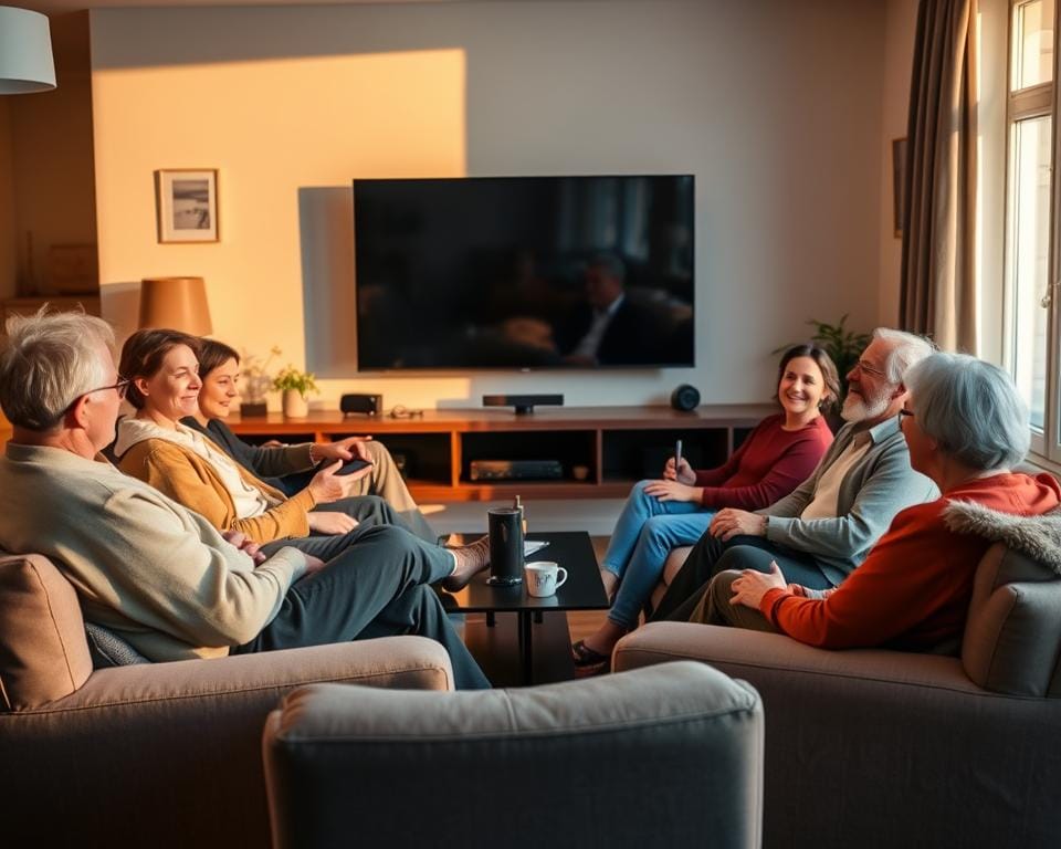 A cozy living room setting, with a group of Dutch people relaxing on comfortable sofas and armchairs, engaged in lively discussions about their IPTV experiences. The scene is bathed in warm, natural lighting, casting a soft glow on their faces as they share their thoughts and opinions. In the background, a large flat-screen TV dominates the space, serving as a subtle reminder of the IPTV technology they are discussing. The overall atmosphere is one of camaraderie and shared understanding, capturing the essence of the Dutch IPTV user experience. A cozy living room setting, with a group of Dutch people relaxing on comfortable sofas and armchairs, engaged in lively discussions about their IPTV experiences. The scene is bathed in warm, natural lighting, casting a soft glow on their faces as they share their thoughts and opinions. In the background, a large flat-screen TV dominates the space, serving as a subtle reminder of the IPTV technology they are discussing. The overall atmosphere is one of camaraderie and shared understanding, capturing the essence of the Dutch IPTV user experience.