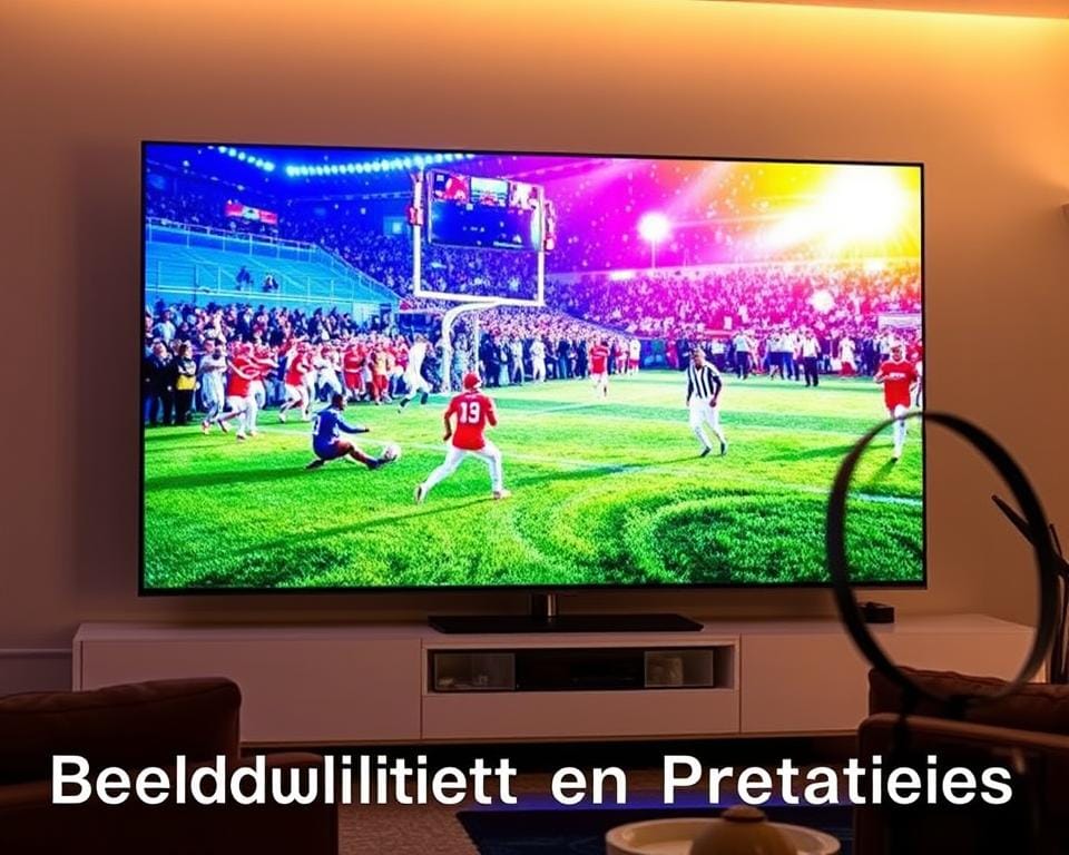 A large, high-definition television screen displaying a vibrant, crystal-clear image of a popular live TV program. The screen is set against a sleek, modern entertainment center in a well-lit, cozy living room. Soft, warm lighting illuminates the scene, creating a pleasant, immersive atmosphere. The image exhibits exceptional color accuracy, deep blacks, and smooth motion, showcasing the remarkable streaming capabilities of the IPTV service. The viewer's attention is immediately drawn to the captivating visual quality, reflecting the focus on "Beeldkwaliteit en Prestaties" in the article. A large, high-definition television screen displaying a vibrant, crystal-clear image of a popular live TV program. The screen is set against a sleek, modern entertainment center in a well-lit, cozy living room. Soft, warm lighting illuminates the scene, creating a pleasant, immersive atmosphere. The image exhibits exceptional color accuracy, deep blacks, and smooth motion, showcasing the remarkable streaming capabilities of the IPTV service. The viewer's attention is immediately drawn to the captivating visual quality, reflecting the focus on "Beeldkwaliteit en Prestaties" in the article.