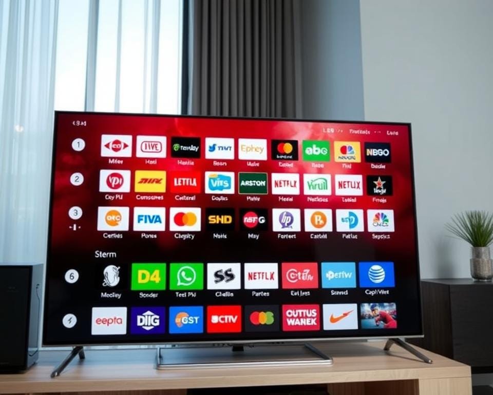 A modern and sleek IPTV channel grid displayed on a high-resolution television screen. The foreground showcases a diverse array of channel logos and icons, each neatly arranged in a visually appealing layout. The middle ground features a streamlined user interface with intuitive navigation controls, allowing easy access to a wide range of content. The background subtly conveys a sense of technological sophistication, with a clean and minimalist design that complements the overall aesthetic. The lighting is soft and natural, creating a warm and inviting atmosphere. The camera angle is slightly elevated, providing a comprehensive view of the available channels and content. A modern and sleek IPTV channel grid displayed on a high-resolution television screen. The foreground showcases a diverse array of channel logos and icons, each neatly arranged in a visually appealing layout. The middle ground features a streamlined user interface with intuitive navigation controls, allowing easy access to a wide range of content. The background subtly conveys a sense of technological sophistication, with a clean and minimalist design that complements the overall aesthetic. The lighting is soft and natural, creating a warm and inviting atmosphere. The camera angle is slightly elevated, providing a comprehensive view of the available channels and content.
