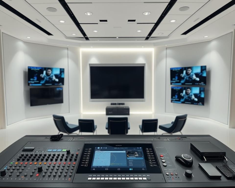 A modern, high-end television studio with sleek, minimalist design. The foreground features a central control panel with a large touchscreen display, surrounded by various knobs, switches, and other technical equipment. The middle ground showcases several high-definition television screens, each displaying different channels or content. In the background, there is a vast, open space with clean, white walls and subtle lighting, creating an atmosphere of sophistication and technological prowess. The scene conveys a sense of efficiency, precision, and the seamless delivery of premium television services. A modern, high-end television studio with sleek, minimalist design. The foreground features a central control panel with a large touchscreen display, surrounded by various knobs, switches, and other technical equipment. The middle ground showcases several high-definition television screens, each displaying different channels or content. In the background, there is a vast, open space with clean, white walls and subtle lighting, creating an atmosphere of sophistication and technological prowess. The scene conveys a sense of efficiency, precision, and the seamless delivery of premium television services.