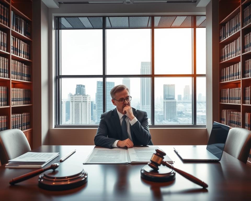 A modern office interior with a large window overlooking a city skyline. On the desk, there are legal documents, a laptop, and a gavel. The walls are lined with bookshelves filled with law books. Soft, warm lighting illuminates the room, creating a professional and authoritative atmosphere. In the foreground, a person in a suit is sitting at the desk, deep in thought, representing the "juridische aspecten" of the IPTV subject. The overall scene conveys the legal and regulatory challenges surrounding the provision of free IPTV services. A modern office interior with a large window overlooking a city skyline. On the desk, there are legal documents, a laptop, and a gavel. The walls are lined with bookshelves filled with law books. Soft, warm lighting illuminates the room, creating a professional and authoritative atmosphere. In the foreground, a person in a suit is sitting at the desk, deep in thought, representing the "juridische aspecten" of the IPTV subject. The overall scene conveys the legal and regulatory challenges surrounding the provision of free IPTV services.