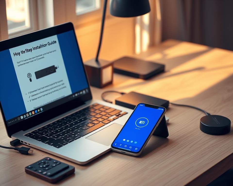 A sleek, minimalist desktop setup with a laptop, smartphone, and peripherals arranged neatly. The laptop screen displays a step-by-step IPTV installation guide, while the smartphone showcases the IPTV app interface. Warm, natural lighting illuminates the scene, creating a cozy and inviting atmosphere. The overall composition conveys a sense of efficiency and simplicity, reflecting the ease of setting up a reliable IPTV service. A sleek, minimalist desktop setup with a laptop, smartphone, and peripherals arranged neatly. The laptop screen displays a step-by-step IPTV installation guide, while the smartphone showcases the IPTV app interface. Warm, natural lighting illuminates the scene, creating a cozy and inviting atmosphere. The overall composition conveys a sense of efficiency and simplicity, reflecting the ease of setting up a reliable IPTV service.