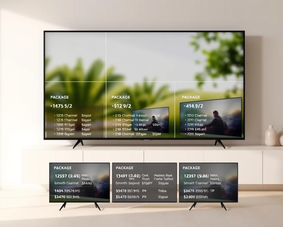 A sleek, minimalist television pricing display showcasing a comprehensive overview of various IPTV package options. The foreground features clean, typographic layouts of package names, channel counts, and monthly subscription fees in a warm, neutral color palette. The middle ground presents product shots of modern smart TV sets in different sizes, angles, and orientations, subtly hinting at the versatility of the IPTV service. The background depicts a softly blurred, natural setting with hints of greenery, evoking a sense of comfort and ease of use. The lighting is soft and diffused, creating a welcoming, approachable atmosphere. The overall composition and aesthetic convey a professional, trustworthy, and user-friendly IPTV service. A sleek, minimalist television pricing display showcasing a comprehensive overview of various IPTV package options. The foreground features clean, typographic layouts of package names, channel counts, and monthly subscription fees in a warm, neutral color palette. The middle ground presents product shots of modern smart TV sets in different sizes, angles, and orientations, subtly hinting at the versatility of the IPTV service. The background depicts a softly blurred, natural setting with hints of greenery, evoking a sense of comfort and ease of use. The lighting is soft and diffused, creating a welcoming, approachable atmosphere. The overall composition and aesthetic convey a professional, trustworthy, and user-friendly IPTV service.