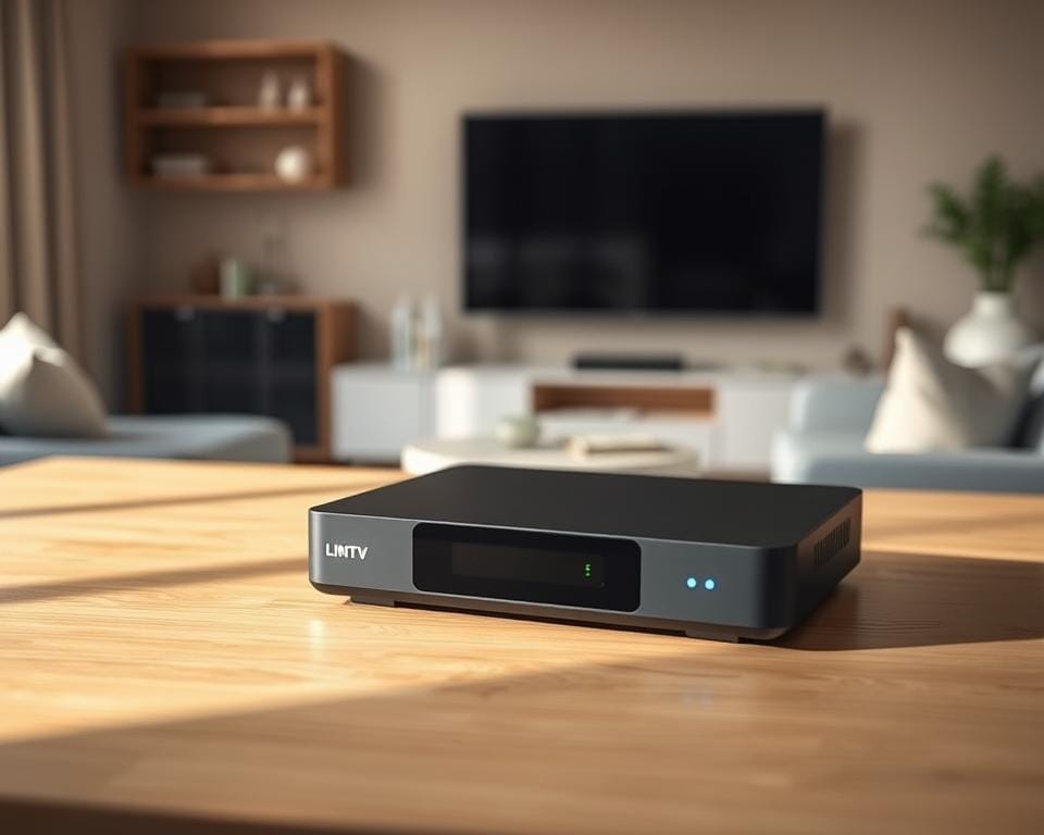 A sleek, modern Linux IPTV receiver sits prominently on a minimalist wooden table, its clean lines and matte black finish exuding a sense of sophistication. Soft, diffused lighting bathes the scene, creating a warm and inviting atmosphere. In the background, a blurred view of a cozy living room with neutral-toned furnishings and a large flat-screen TV, suggesting the device's intended purpose of delivering a premium home entertainment experience. The overall composition conveys a sense of simplicity, functionality, and technological prowess, perfectly capturing the essence of the "Best Linux IPTV Boxes for a Pure TV Experience" section of the article. A sleek, modern Linux IPTV receiver sits prominently on a minimalist wooden table, its clean lines and matte black finish exuding a sense of sophistication. Soft, diffused lighting bathes the scene, creating a warm and inviting atmosphere. In the background, a blurred view of a cozy living room with neutral-toned furnishings and a large flat-screen TV, suggesting the device's intended purpose of delivering a premium home entertainment experience. The overall composition conveys a sense of simplicity, functionality, and technological prowess, perfectly capturing the essence of the "Best Linux IPTV Boxes for a Pure TV Experience" section of the article.
