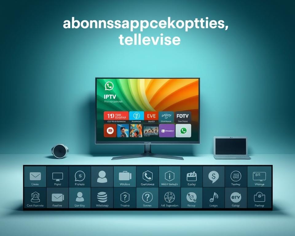 A stylized and visually striking illustration of "abonnementsopties televize" (television subscription options). The foreground features a grid-like layout of various subscription packages, each represented by distinct icons and shapes, showcasing the diversity of choices. The middle ground includes a sleek, modern television set displaying vivid, high-definition programming, emphasizing the quality of the IPTV service. The background features a cool, minimalist color palette with subtle gradients, creating a sense of sophistication and technological advancement. Soft, directional lighting from the top left casts dramatic shadows, adding depth and dimension to the composition. The overall mood is one of professional, high-end media services, reflecting the article's focus on guaranteed quality and information delivery through WhatsApp. A stylized and visually striking illustration of "abonnementsopties televize" (television subscription options). The foreground features a grid-like layout of various subscription packages, each represented by distinct icons and shapes, showcasing the diversity of choices. The middle ground includes a sleek, modern television set displaying vivid, high-definition programming, emphasizing the quality of the IPTV service. The background features a cool, minimalist color palette with subtle gradients, creating a sense of sophistication and technological advancement. Soft, directional lighting from the top left casts dramatic shadows, adding depth and dimension to the composition. The overall mood is one of professional, high-end media services, reflecting the article's focus on guaranteed quality and information delivery through WhatsApp.