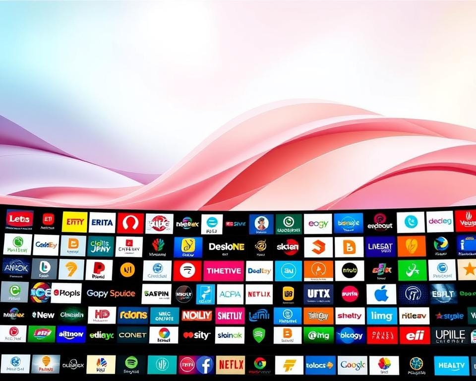 A vast and diverse array of television channels, presented in a sleek and modern interface. The foreground showcases a vibrant grid of channel logos, each one distinct and eye-catching, hinting at the breadth of content available. In the middle ground, a fluid, abstract background features dynamic shapes and gradients, suggesting the seamless integration of various media sources. The lighting is soft and diffused, creating a sense of inviting warmth and accessibility. The overall composition conveys a sense of abundance, choice, and technological sophistication, perfectly capturing the essence of the "Ons uitgebreide aanbod van kanalen en content" section. A vast and diverse array of television channels, presented in a sleek and modern interface. The foreground showcases a vibrant grid of channel logos, each one distinct and eye-catching, hinting at the breadth of content available. In the middle ground, a fluid, abstract background features dynamic shapes and gradients, suggesting the seamless integration of various media sources. The lighting is soft and diffused, creating a sense of inviting warmth and accessibility. The overall composition conveys a sense of abundance, choice, and technological sophistication, perfectly capturing the essence of the "Ons uitgebreide aanbod van kanalen en content" section.