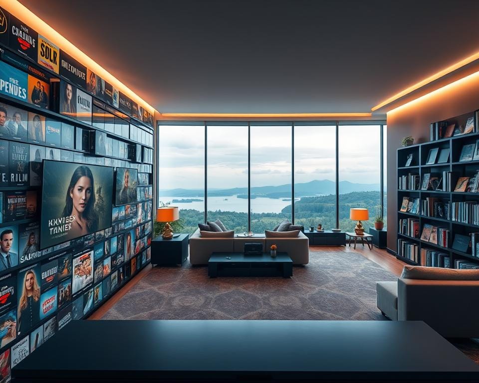 A vast, expansive media library unfolds before the viewer, showcasing a diverse array of content in pristine, streaming quality. In the foreground, a sleek, modern entertainment center displays an array of icons and thumbnails, each representing a different genre, show, or movie. The middle ground features a cozy, well-lit living room setting, with plush furniture and soft lighting, creating an inviting atmosphere for immersive viewing experiences. In the background, a panoramic window reveals a serene, idyllic landscape, adding a sense of tranquility and escape. The overall composition conveys a sense of abundance, accessibility, and high-fidelity entertainment, perfectly capturing the essence of a comprehensive, streaming-quality content library. A vast, expansive media library unfolds before the viewer, showcasing a diverse array of content in pristine, streaming quality. In the foreground, a sleek, modern entertainment center displays an array of icons and thumbnails, each representing a different genre, show, or movie. The middle ground features a cozy, well-lit living room setting, with plush furniture and soft lighting, creating an inviting atmosphere for immersive viewing experiences. In the background, a panoramic window reveals a serene, idyllic landscape, adding a sense of tranquility and escape. The overall composition conveys a sense of abundance, accessibility, and high-fidelity entertainment, perfectly capturing the essence of a comprehensive, streaming-quality content library.