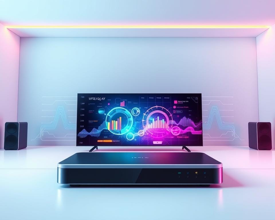 A vibrant, high-resolution digital illustration depicting streaming quality and performance. A foreground featuring a sleek, modern streaming device with smooth animation and crisp visuals on its display. In the middle ground, a fluid, dynamic visualization of network connectivity and data throughput, represented by colorful data streams and graphs. The background showcases a minimalist, tech-inspired environment with clean lines, subtle gradients, and a cool, futuristic color palette that enhances the overall sense of digital excellence. Lighting is balanced, with gentle highlights and shadows that accentuate the technological details. The overall mood is one of efficiency, reliability, and cutting-edge digital experiences. A vibrant, high-resolution digital illustration depicting streaming quality and performance. A foreground featuring a sleek, modern streaming device with smooth animation and crisp visuals on its display. In the middle ground, a fluid, dynamic visualization of network connectivity and data throughput, represented by colorful data streams and graphs. The background showcases a minimalist, tech-inspired environment with clean lines, subtle gradients, and a cool, futuristic color palette that enhances the overall sense of digital excellence. Lighting is balanced, with gentle highlights and shadows that accentuate the technological details. The overall mood is one of efficiency, reliability, and cutting-edge digital experiences.