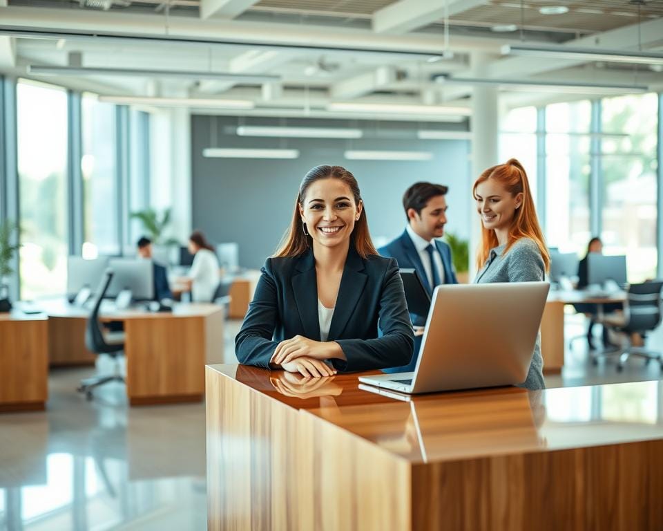 A well-lit, modern office interior with a team of friendly, professional customer service representatives assisting customers. The foreground features a polished, wood-paneled reception desk with a smiling agent in business attire, ready to provide personalized attention. The middle ground showcases an open-concept workspace with ergonomic desks, comfortable seating, and discreet technology, creating an atmosphere of efficiency and care. The background offers a warm, natural ambiance with large windows allowing ample natural light to flood the space, conveying a sense of transparency and approachability. The overall scene exudes a welcoming, customer-centric atmosphere. A well-lit, modern office interior with a team of friendly, professional customer service representatives assisting customers. The foreground features a polished, wood-paneled reception desk with a smiling agent in business attire, ready to provide personalized attention. The middle ground showcases an open-concept workspace with ergonomic desks, comfortable seating, and discreet technology, creating an atmosphere of efficiency and care. The background offers a warm, natural ambiance with large windows allowing ample natural light to flood the space, conveying a sense of transparency and approachability. The overall scene exudes a welcoming, customer-centric atmosphere.