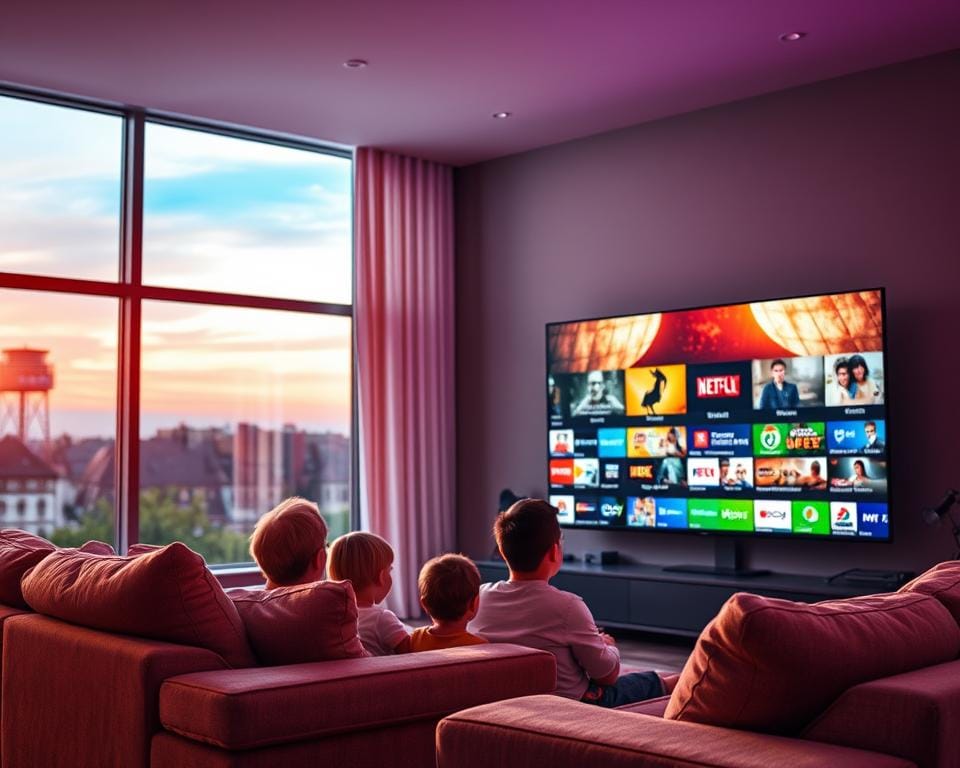 An IPTV abonnement Nederland offers a stunning high-definition display of your favorite channels, with crisp, vibrant colors and a dynamic, immersive viewing experience. The scene depicts a cozy living room, bathed in warm, ambient lighting that creates a sense of comfort and relaxation. In the foreground, a sleek, modern television stands prominently, showcasing a captivating array of channels, each with their unique content. The middle ground features a plush, inviting sofa, where a family enjoys the convenience and flexibility of IPTV, seamlessly accessing their preferred entertainment. In the background, a large window offers a glimpse of the outside world, blending the digital and physical realms. The overall atmosphere exudes a sense of contentment and the freedom to enjoy entertainment on one's own terms. An IPTV abonnement Nederland offers a stunning high-definition display of your favorite channels, with crisp, vibrant colors and a dynamic, immersive viewing experience. The scene depicts a cozy living room, bathed in warm, ambient lighting that creates a sense of comfort and relaxation. In the foreground, a sleek, modern television stands prominently, showcasing a captivating array of channels, each with their unique content. The middle ground features a plush, inviting sofa, where a family enjoys the convenience and flexibility of IPTV, seamlessly accessing their preferred entertainment. In the background, a large window offers a glimpse of the outside world, blending the digital and physical realms. The overall atmosphere exudes a sense of contentment and the freedom to enjoy entertainment on one's own terms.