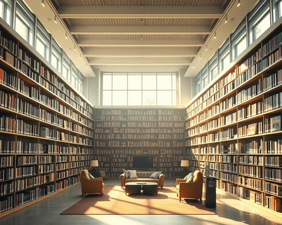 An expansive, well-lit modern library interior with rows of bookshelves lining the walls, filled with a vast collection of books and media. Sunlight streams in through large windows, casting a warm, inviting glow throughout the space. In the center, comfortable armchairs and sofas are arranged in a cozy seating area, encouraging visitors to settle in and explore the extensive content library. The shelves are meticulously organized, showcasing a diverse range of topics and genres, from classic literature to the latest multimedia offerings. The overall atmosphere is one of intellectual curiosity and a passion for discovery, reflecting the "complete content bibliotheek" that will provide an excellent TV viewing experience. An expansive, well-lit modern library interior with rows of bookshelves lining the walls, filled with a vast collection of books and media. Sunlight streams in through large windows, casting a warm, inviting glow throughout the space. In the center, comfortable armchairs and sofas are arranged in a cozy seating area, encouraging visitors to settle in and explore the extensive content library. The shelves are meticulously organized, showcasing a diverse range of topics and genres, from classic literature to the latest multimedia offerings. The overall atmosphere is one of intellectual curiosity and a passion for discovery, reflecting the "complete content bibliotheek" that will provide an excellent TV viewing experience.