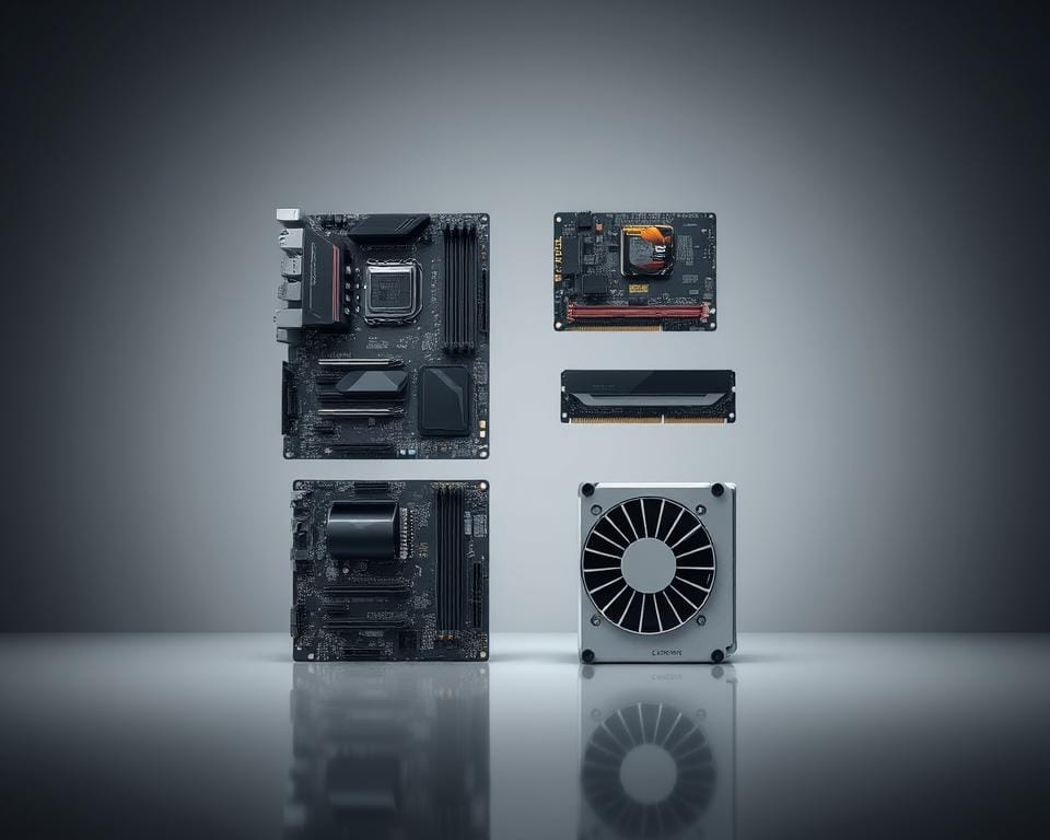 Detailed technical specifications comparison of hardware components, showcased in a clean, minimalist style. Centered composition with a steel-gray background, softly lit from the top left to create depth and highlight the technical details. Crisp, high-resolution renderings of motherboard, CPU, GPU, RAM, storage, and cooling system, arranged in a grid layout to facilitate side-by-side comparison. Muted tones and reflective surfaces convey a sense of precision engineering. The overall mood is one of technical proficiency and analytical scrutiny, suitable for an in-depth hardware review. Detailed technical specifications comparison of hardware components, showcased in a clean, minimalist style. Centered composition with a steel-gray background, softly lit from the top left to create depth and highlight the technical details. Crisp, high-resolution renderings of motherboard, CPU, GPU, RAM, storage, and cooling system, arranged in a grid layout to facilitate side-by-side comparison. Muted tones and reflective surfaces convey a sense of precision engineering. The overall mood is one of technical proficiency and analytical scrutiny, suitable for an in-depth hardware review.