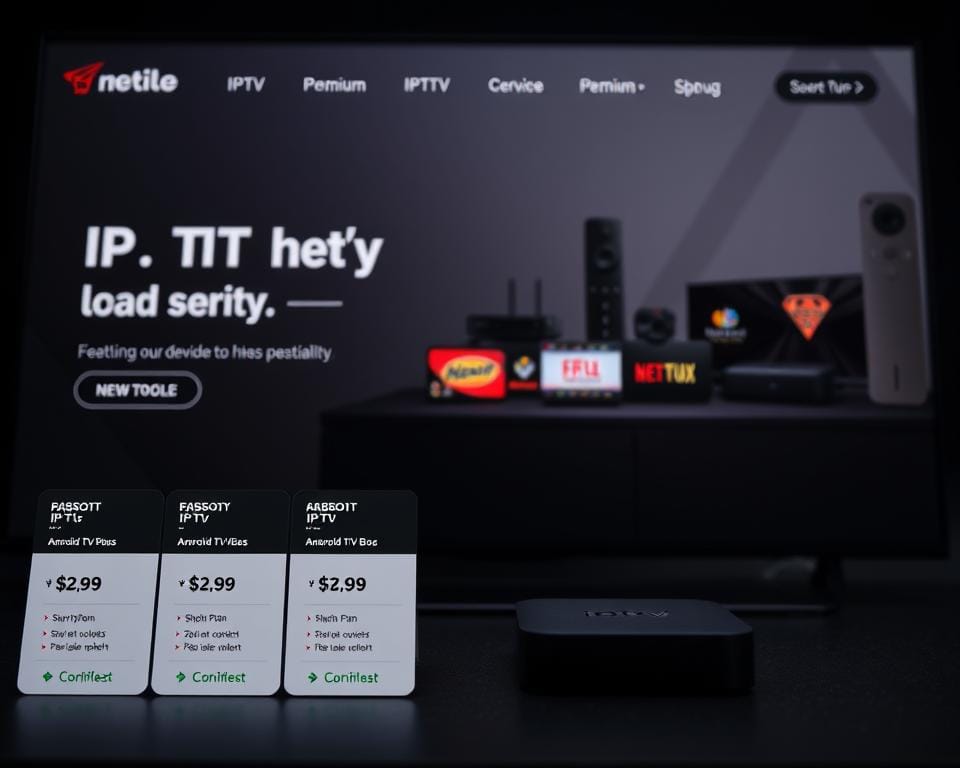 High-quality IPTV subscriptions presented on a sleek, minimalist website interface. In the foreground, various subscription plan options are showcased, each with clear pricing details and feature highlights. The middle ground depicts a selection of streaming devices compatible with the IPTV service, such as Android TV boxes and smart TVs. The background features a clean, dark web-inspired aesthetic, with muted tones and subtle geometric patterns, creating a premium, secure ambiance. Crisp, high-resolution photography, dramatic lighting, and a shallow depth of field convey a sense of professionalism and exclusivity. High-quality IPTV subscriptions presented on a sleek, minimalist website interface. In the foreground, various subscription plan options are showcased, each with clear pricing details and feature highlights. The middle ground depicts a selection of streaming devices compatible with the IPTV service, such as Android TV boxes and smart TVs. The background features a clean, dark web-inspired aesthetic, with muted tones and subtle geometric patterns, creating a premium, secure ambiance. Crisp, high-resolution photography, dramatic lighting, and a shallow depth of field convey a sense of professionalism and exclusivity.