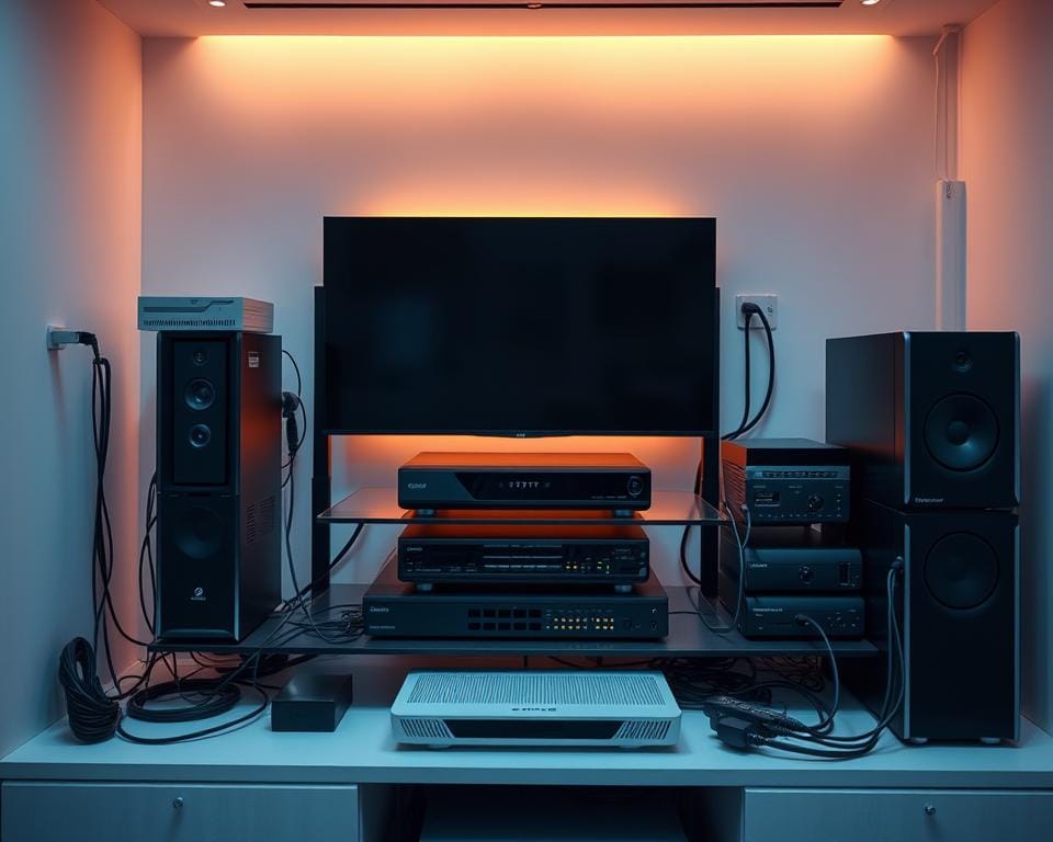 Technologically advanced IPTV installation setup. Sleek and modern digital media center with high-end networking equipment, including router, modem, and streaming devices. Warm, soft lighting illuminates the meticulously organized cables and components. Minimalist and functional design, with attention to detail and user-friendliness. A minimalist, futuristic aesthetic conveys the advanced, seamless nature of the IPTV system. The overall scene exudes a sense of technological sophistication and effortless connectivity, reflecting the requirements for a robust Hakuna IPTV experience. Technologically advanced IPTV installation setup. Sleek and modern digital media center with high-end networking equipment, including router, modem, and streaming devices. Warm, soft lighting illuminates the meticulously organized cables and components. Minimalist and functional design, with attention to detail and user-friendliness. A minimalist, futuristic aesthetic conveys the advanced, seamless nature of the IPTV system. The overall scene exudes a sense of technological sophistication and effortless connectivity, reflecting the requirements for a robust Hakuna IPTV experience.